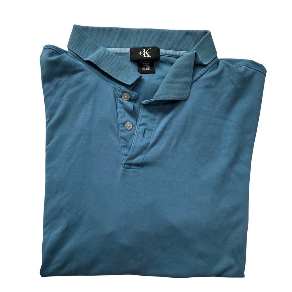 Calvin Klein XL Teal Blue Short Sleeve 100% Cotton Polo Shirt Classic Fit Preppy